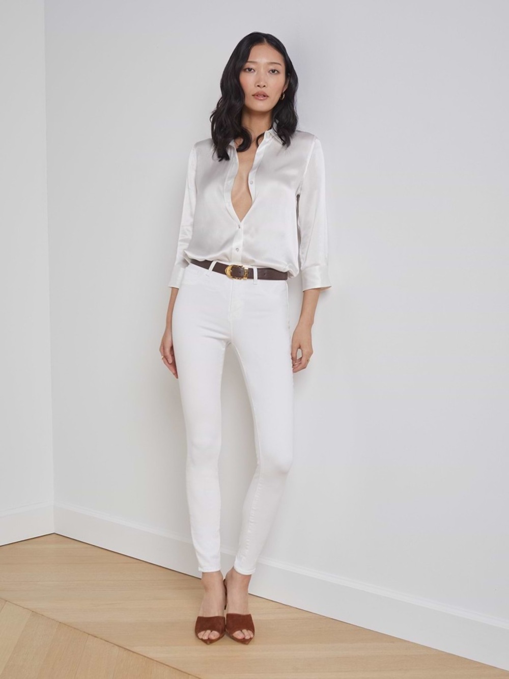 L’Agence Marguerite High Rise Skinny Jeans Blanc White Stretch Denim 30